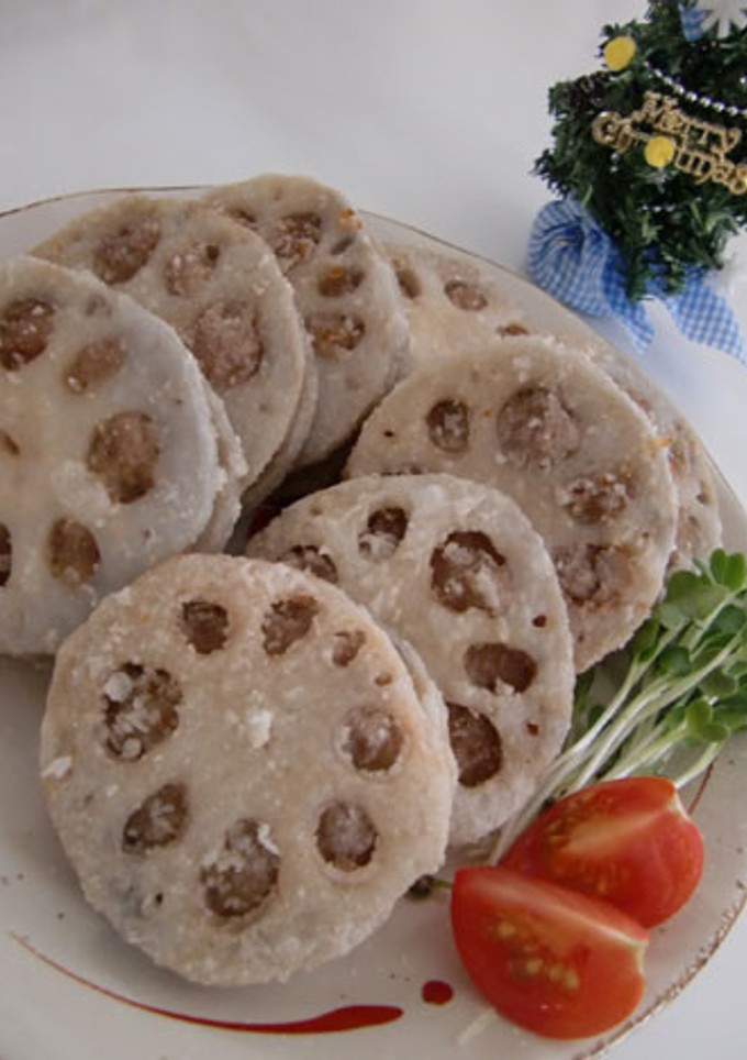 れんこんの豚ひき肉挟み揚げ-レシピのメイン写真