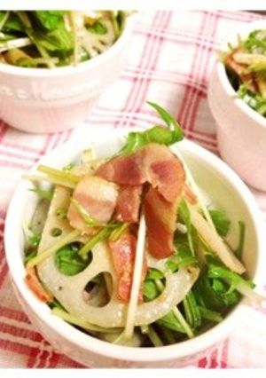副菜★蓮根とベーコンの水菜サラダ-レシピのメイン写真
