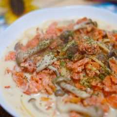 【簡単•ヘルシー】鮭とキノコの豆乳パスタ-レシピのメイン写真