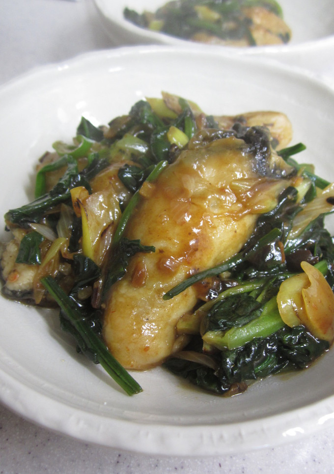 牡蠣とほうれん草の豆鼓炒め-レシピのメイン写真