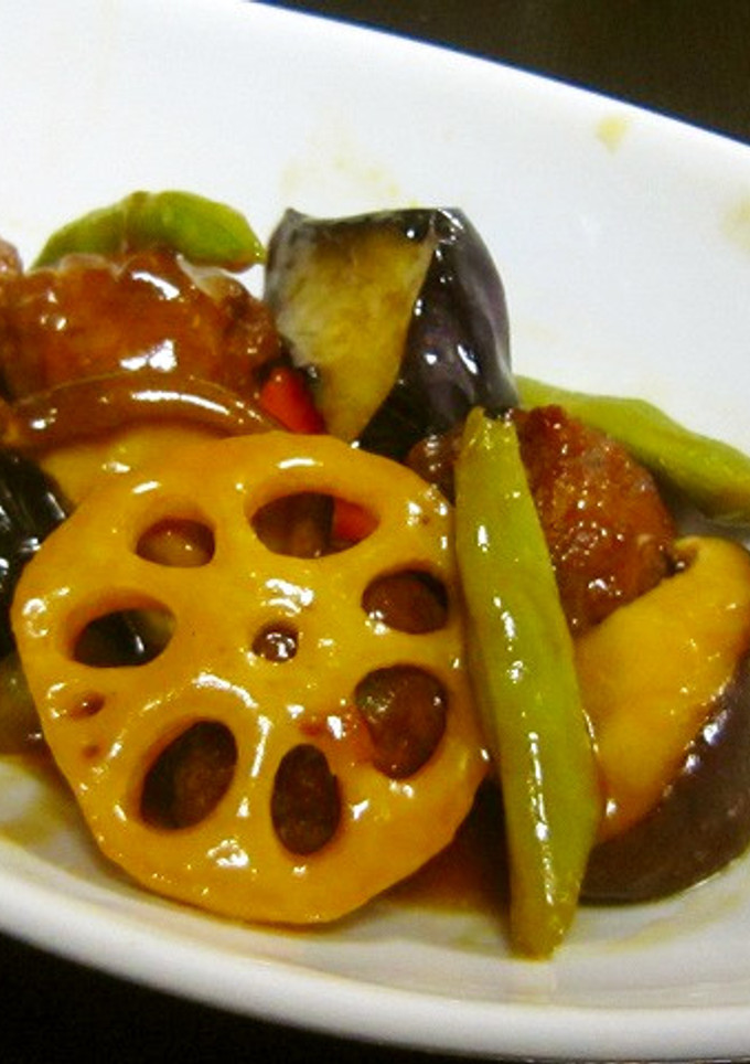肉団子と野菜の素揚げの甘酢あん炒め♥-レシピのメイン写真