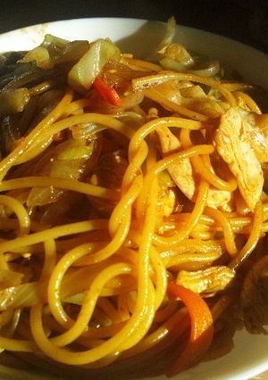 ロングパスタで焼きそば-レシピのメイン写真