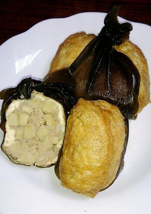 昆布で結ぶ＊れんこんつくねの油揚げ袋煮-レシピのメイン写真