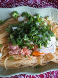 ツナとポーチドエッグの和風パスタ-レシピのメイン写真