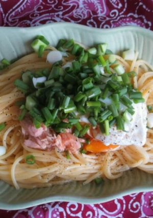 ツナとポーチドエッグの和風パスタ-レシピのメイン写真