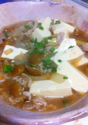 簡単☆めんつゆで！豆腐となめこの豚コマ煮-レシピのメイン写真