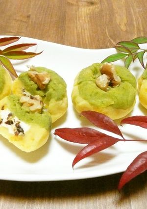 *レーズンチーズ入り薩摩芋と抹茶の茶巾*-レシピのメイン写真