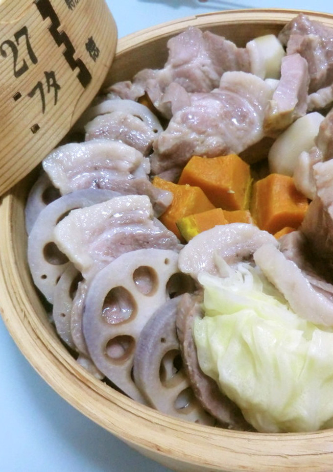 簡単豪華！塩豚と色々野菜の蒸篭蒸し-レシピのメイン写真
