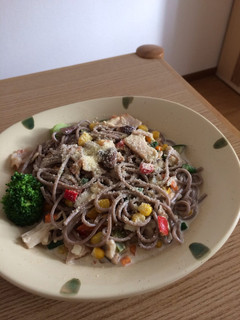 相性抜群!おそばでクリームパスタ-レシピのメイン写真
