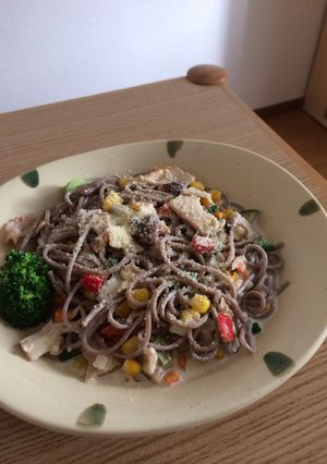 相性抜群！おそばでクリームパスタ-レシピのメイン写真