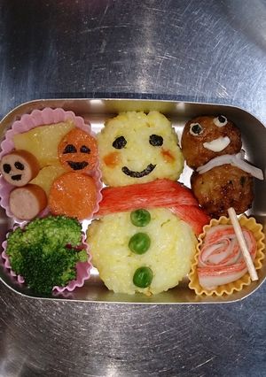 簡単雪だるま集合キャラ弁-レシピのメイン写真