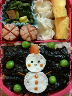 のり弁に♬簡単!ゆきだるまキャラ弁♡-レシピのメイン写真