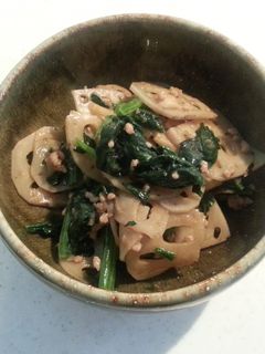 蓮根とひき肉ほうれん草のオイスター炒め☆-レシピのメイン写真