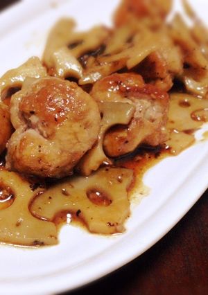豚こま団子とレンコンの甘辛炒め-レシピのメイン写真