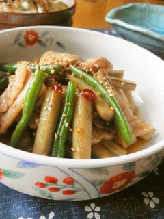 牛蒡と豚肉と隠元の麵つゆ炒め-レシピのメイン写真