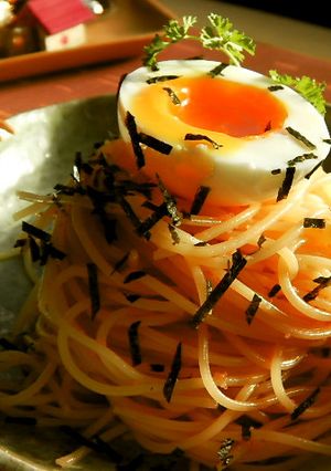 早業7分簡単！明太子パスタ半熟卵のっけ❤-レシピのメイン写真