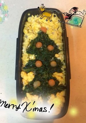 クリスマスツリーの3色丼★デコ弁キャラ弁-レシピのメイン写真