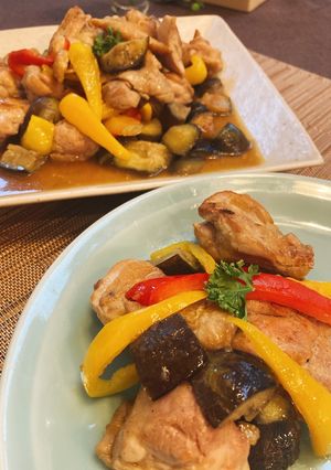 鶏肉☆茄子　パプリカのニンニク炒め-レシピのメイン写真