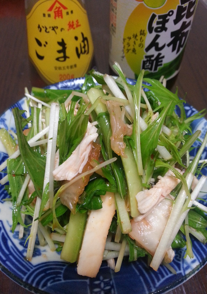 簡単！ささみと水菜のおつまみサラダ-レシピのメイン写真