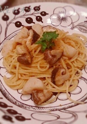 ホタテとシイタケのカラスミパスタ-レシピのメイン写真