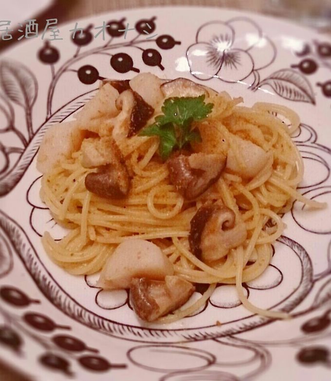 ホタテとシイタケのカラスミパスタ-レシピのメイン写真