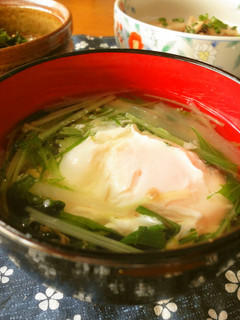 *朝食に*水菜と半熟卵のお汁*-レシピのメイン写真