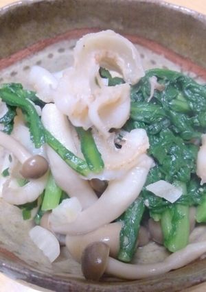 ホタテのひも&春菊のバター醤油炒め-レシピのメイン写真