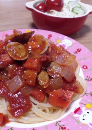 簡単美味しいあさりのトマトパスタ-レシピのメイン写真