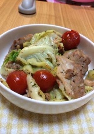とりももキャベツトマトの簡単バジルソテー-レシピのメイン写真