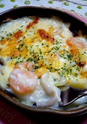 なんと！グラタン皿一つでエビグラタ～ン♡-レシピのメイン写真
