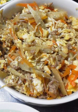 ごぼう・にんじん・ひき肉の卵とじ-レシピのメイン写真