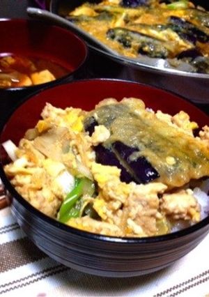 茄子と鶏そぼろの卵とじ丼-レシピのメイン写真