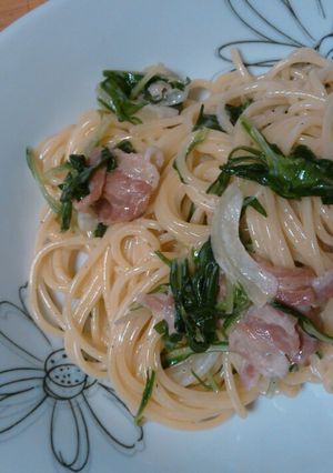ベーコンと水菜のクリームパスタ。-レシピのメイン写真