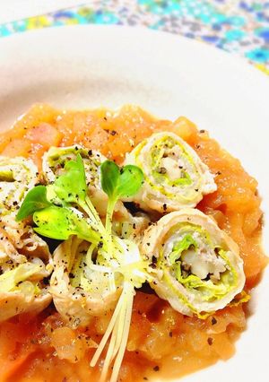 豚肉ロールのりんごソース蒸し煮-レシピのメイン写真