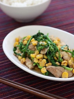 菜の花と鶏肉の味噌バターコーン炒め-レシピのメイン写真