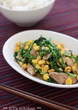 菜の花と鶏肉の味噌バターコーン炒め-レシピのメイン写真