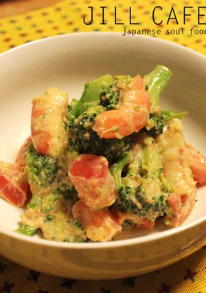 海老とブロッコリーとトマトの胡麻味噌和え-レシピのメイン写真