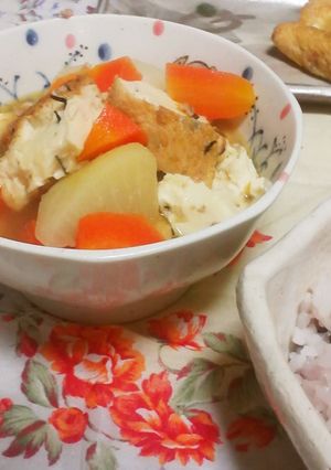 ほのぼのとする挽肉と油揚げと厚揚げの煮物-レシピのメイン写真