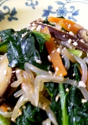 宮城旬野菜　ちぢみ雪菜のチャプチェ風-レシピのメイン写真