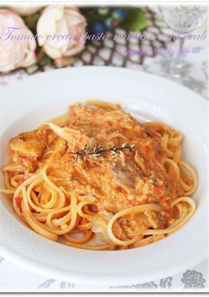 カニと舞茸のトマトクリームパスタ♪-レシピのメイン写真
