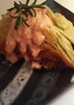 明太子ソースかけ焼きキャベツ　-レシピのメイン写真