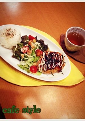 ワンプレートでカフェ風照焼きハンバーグ-レシピのメイン写真