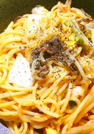 卵不使用☆白菜漬けのカルボナーラ風スパ-レシピのメイン写真