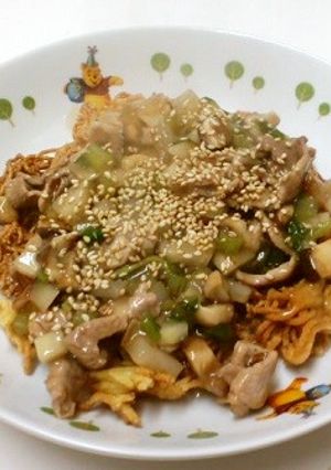 カブとしいたけのあんかけ揚げやきそば-レシピのメイン写真