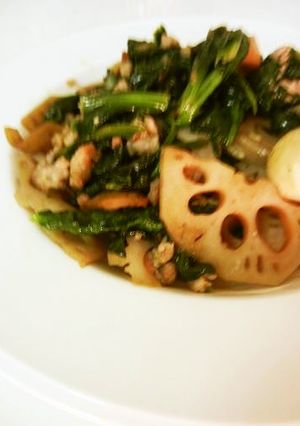 れんこんと豚ひき肉のにんにく醤油炒め-レシピのメイン写真