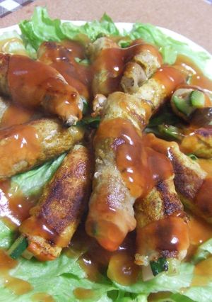 ウマウマ★豚肉カレー野菜巻の甘酢あんかけ-レシピのメイン写真