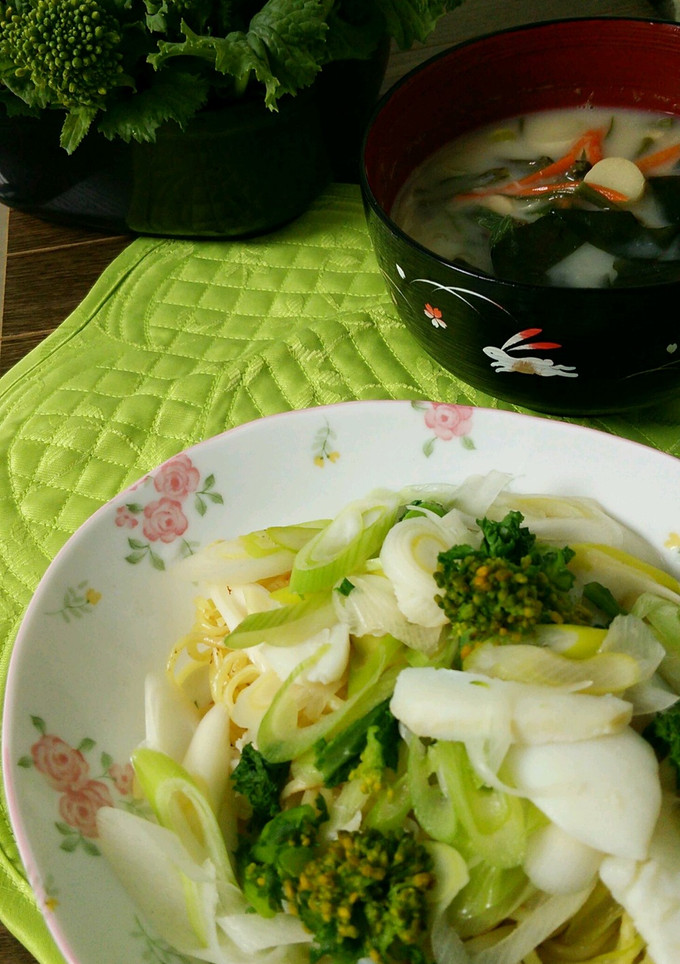 菜の花の鱈焼そば（わかめと鱈の味噌汁付）-レシピのメイン写真
