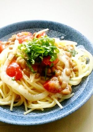 簡単！イカ納豆とトマトの和風パスタ☆-レシピのメイン写真