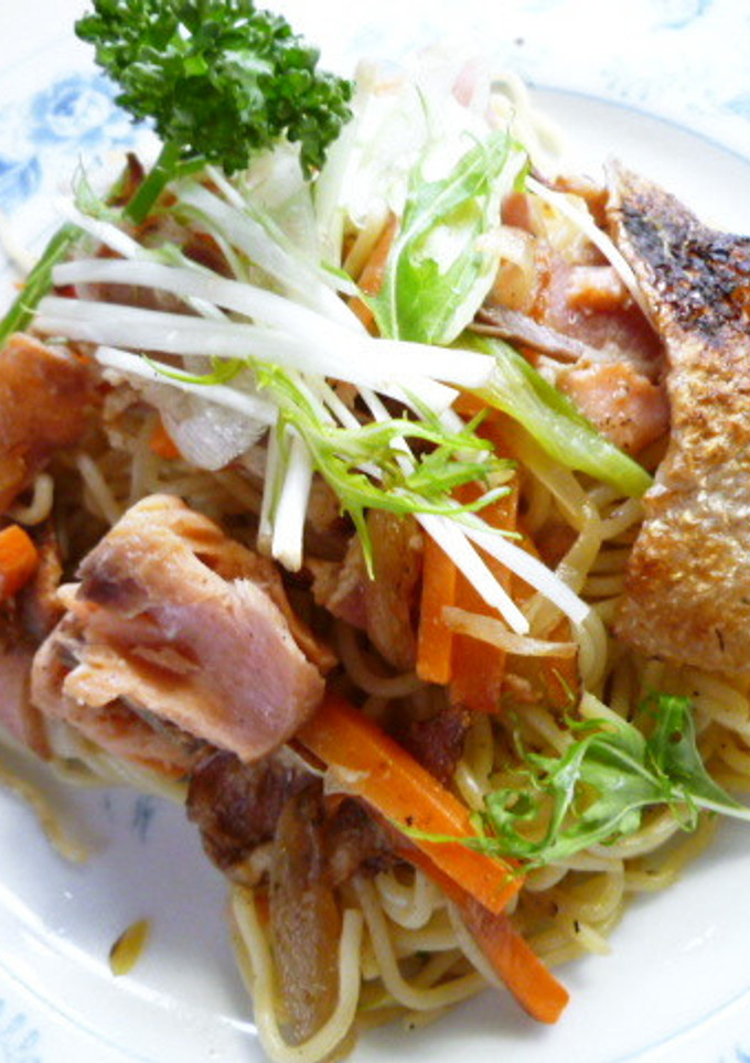 塩鮭と水菜の塩焼きそば-レシピのメイン写真