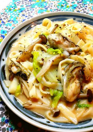 カキ×白菜×しめじのレモン風味きしめん-レシピのメイン写真